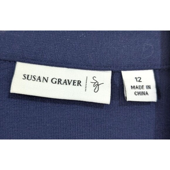 Susan Graver Size 12 Ponte Knit Blue Blazer with Black Faux Leather Trim Career - Picture 3 of 16